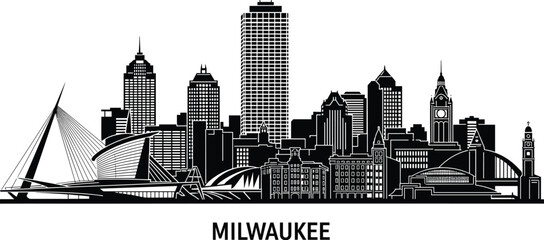 Milwaukee skyline silhouette cityscape urban architecture black vector illustration isolated design USA landmark city skyline travel concept modern © MdTohidul