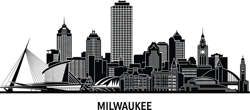 Milwaukee skyline silhouette cityscape urban architecture black vector illustration isolated design USA landmark city skyline travel concept modern