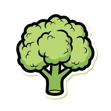 Stylized Green Broccoli Florette Icon Isolated on White Background