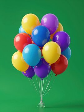 Colorful Birthday Balloons Bunch on Green Background for Celebration