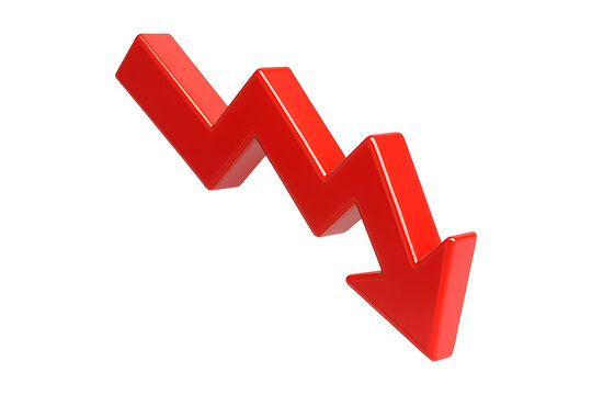 A vibrant red arrow pointing downwards in a zigzag pattern on transparent background