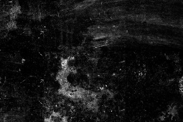 Naklejka premium A high-contrast, black and white abstract grunge texture background featuring a distressed surface with heavy grain, spots, and scratches, ideal as a vintage overlay or dark, moody backdrop.