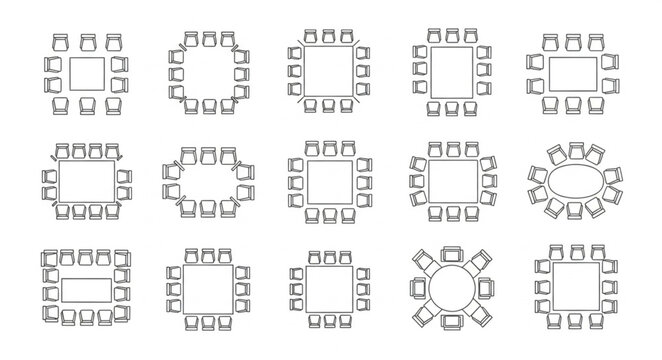 Collection of Square and Round Table Seating Arrangements.