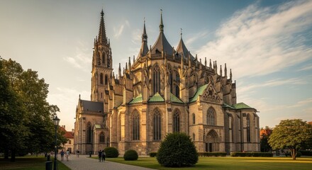 Obraz premium Stunning Gothic Cathedral Architecture at Sunset.