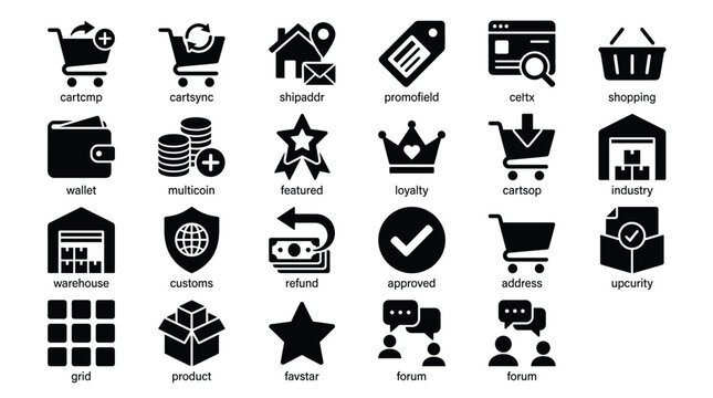 Collection of ecommerce icons for online shopping and retail services