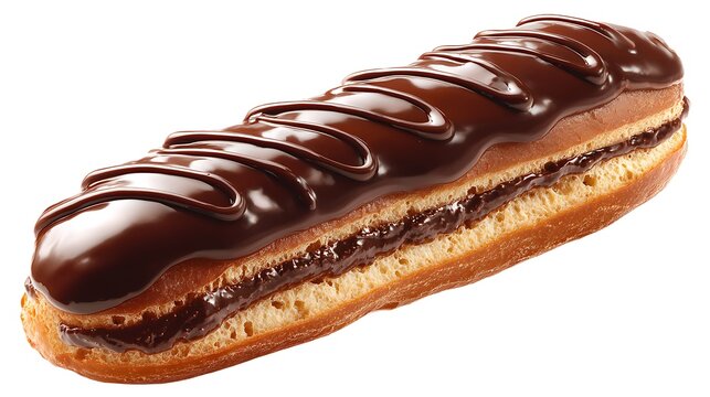 Chocolate eclair cake with glossy chocolate isolated on the white background 