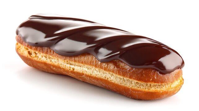 Chocolate eclair cake with glossy chocolate isolated on the white background 