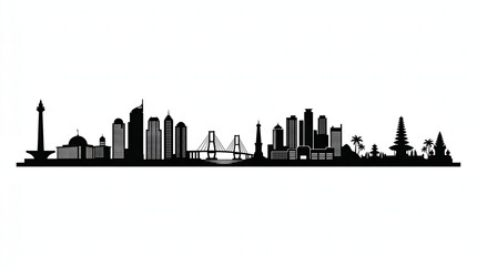 Obraz premium Indonesian City Skyline Silhouette Minimal Vector Illustration