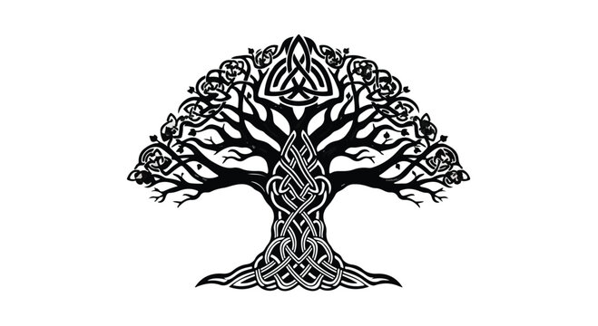 Intricate Celtic knotwork tree of life symbol on a white background