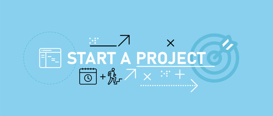 Fototapeta premium start a project business icons and project planning for corporate landing page web header banner professional management strategy process startup launch ideas