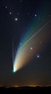 Spectacular Comet Streaking Across the Night Sky with a Glowing Tail.
