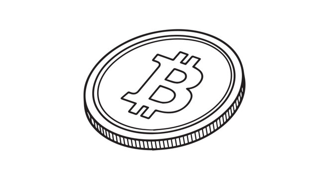 Bitcoin perspective outline icon for cryptocurrency trading and digital finance concepts