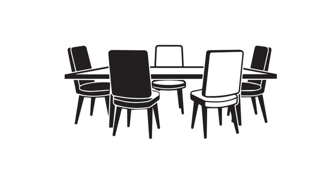 Dining table and chairs icon set for interior furniture design