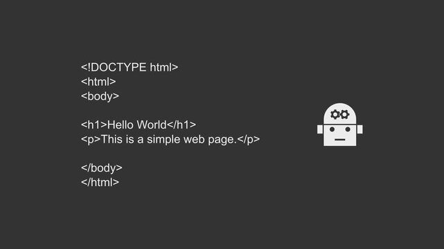 AI (Artificial Intelligence) Writing HTML Code - Vibe Coding - AI Building Websites - Technology Concept - minimal motion graphics clip, foreground color 7.5% gray