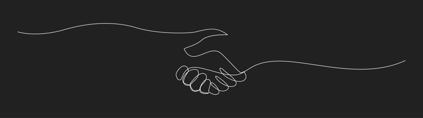 Minimalist Continuous Line Art Drawing of a Handshake Symbolizing Business Agreement, Partnership, Collaboration, and Trust on a Dark Background © alpha