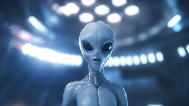 Enigmatic alien portrait reveals a futuristic world bathed in soft glowing mystery and otherworldly intelligence