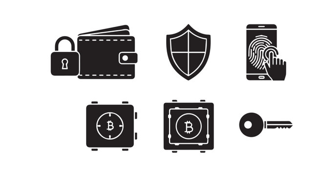 Bitcoin Crypto Wallet Security Icons for Digital Asset Protection