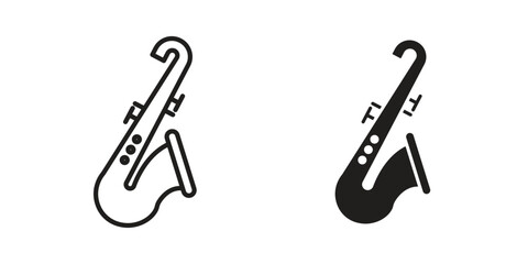 Saxophone icon linear vector outline, symbol logo design style © JacobJ