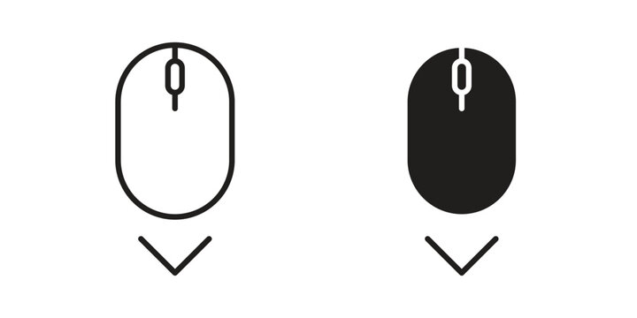 Scroll down computer mouse icon linear vector outline, symbol logo design style