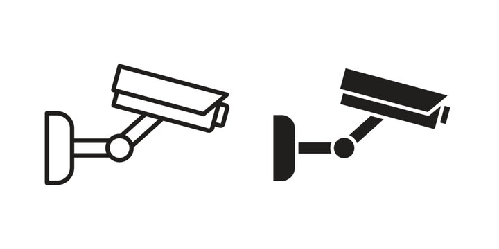 Security camera icon linear vector outline, symbol logo design style