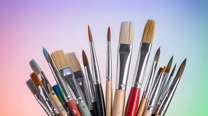 Fototapeta premium vibrant paint brushes on colorful background