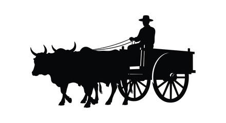A black silhouette depicts a farmer driving a horse drawn cart showcasing a rural scene and traditional transport silhouette high quality professional