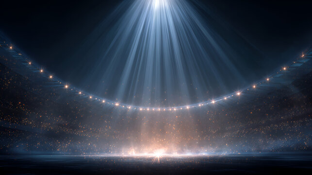 Bright stadium beam with futuristic light ray explosion glowing lens effect sparkle and shiny flare overlay