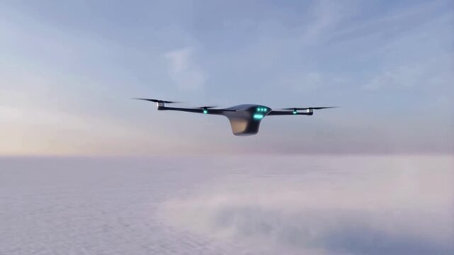 Cinematic Futuristic Drone Flying Smoothly Above the Clouds