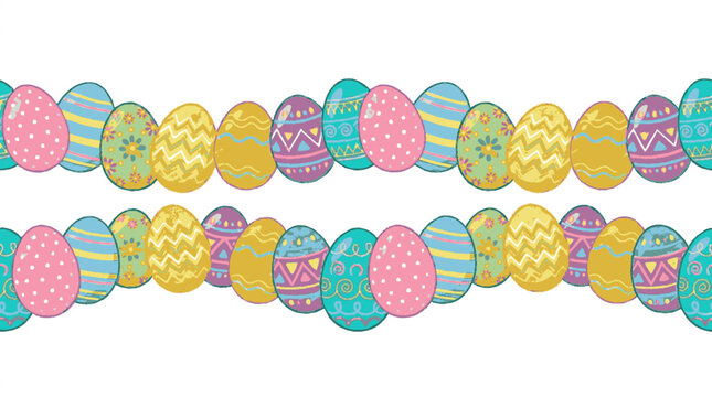 A colorful Easter egg garland illustration with pastel colors and various patterns