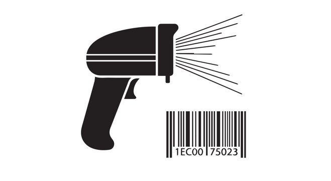 Barcode scanner icon with laser beam for retail and inventory management