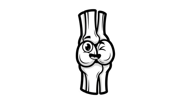 Cartoon knee joint mascot winking and smiling isolated on white