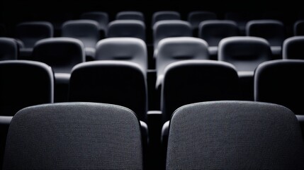 Fototapeta premium Empty movie theater seats in rows under dim lighting, ready for an audience