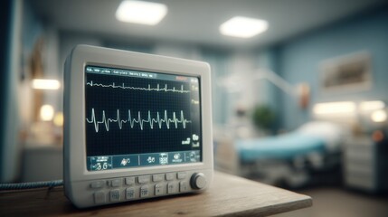 Fototapeta premium Close Up of a Medical Monitor Displaying Vital Signs in a Hospital Room Setting