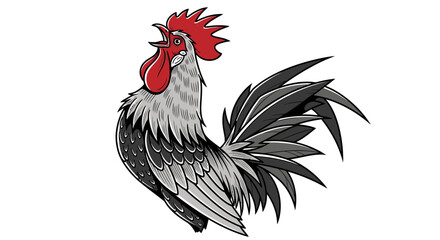 Illustration of a crowing rooster isolated on white background © Putiagna