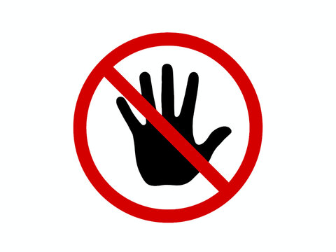 Prohibited touch sign icon with hand silhouette in red circle