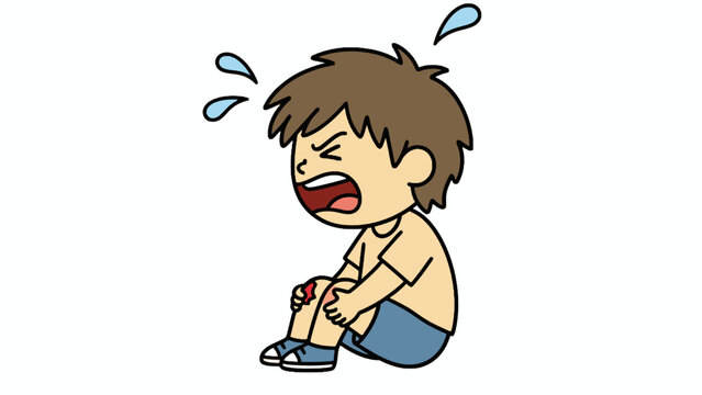 Injured Boy Crying and Holding Scraped Knee Illustration