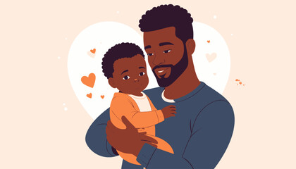 Fototapeta premium Father Holding Baby in Cartoon Style.