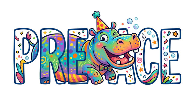Inside the word &lsquo;PREFACE,&rsquo; there is a colorful, humorous hippopotamus isolated on a white background.

