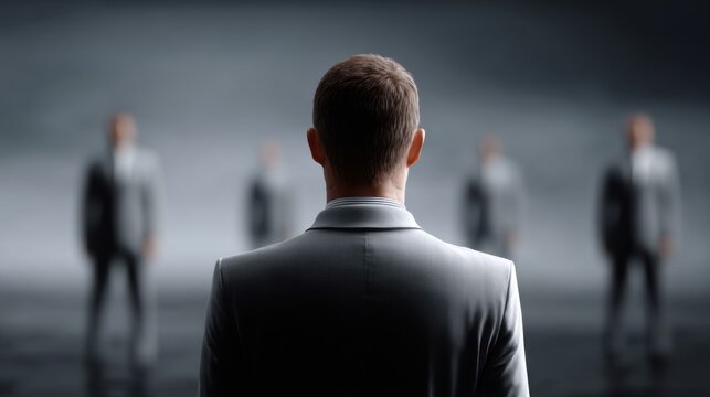 Visionary Leader Faces His Team in a Conceptual Business Strategy Meeting
