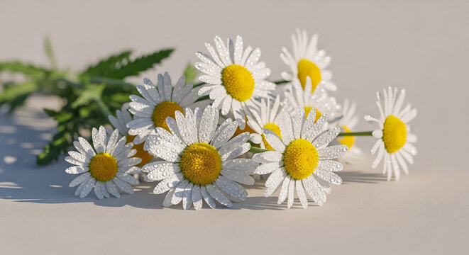 Buket bunga daisy putih alami di atas permukaan terang