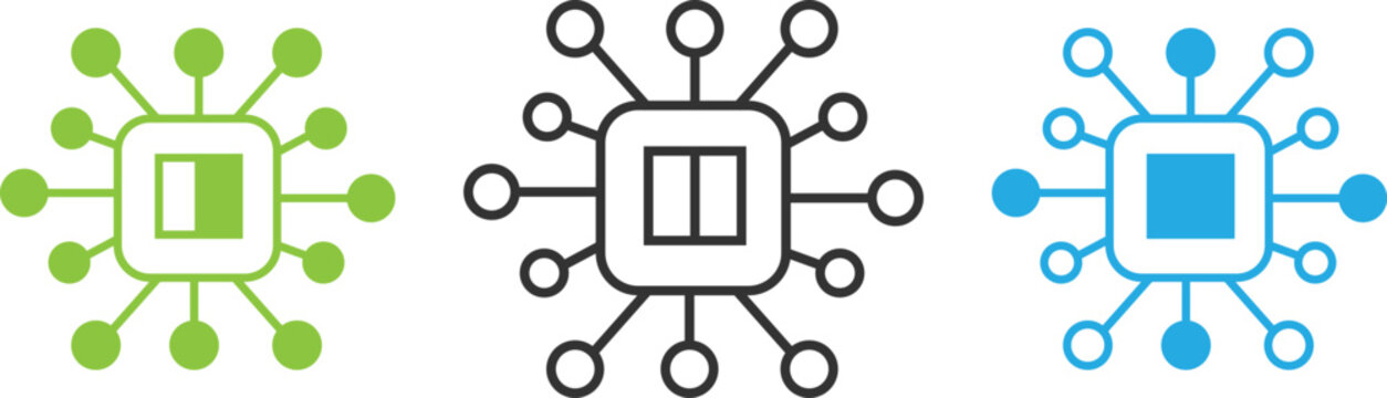 Microchip Icon, CPU and Processor Symbol, Technology and Electronics Circuit UI Icon, Line and Solid Style