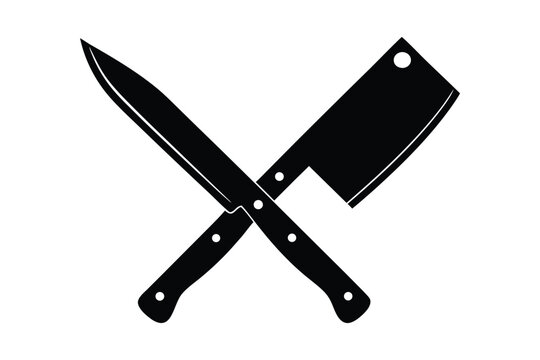 Crossed butcher knife silhouette vector illustration