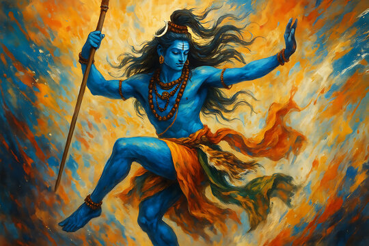 Lord Shiva's cosmic dance a dynamic abstract painting of the divine Nataraja a symbol of creation and destruction