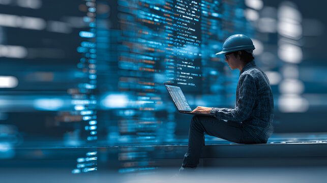 IT support, customer service concept. Computer engineer, technician coding on laptop computer connection with big data storage as backgrounds, digital technology, database, data management