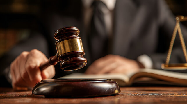 Judge with gavel on table