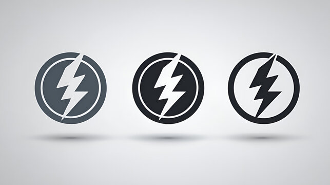 Lightning bolt emblem in circle. Energy symbol, power icon, electricity sign. Electric charge pictogram, thunder warning design. Thunderbolt simple logo, light flash, fast battery charger vector