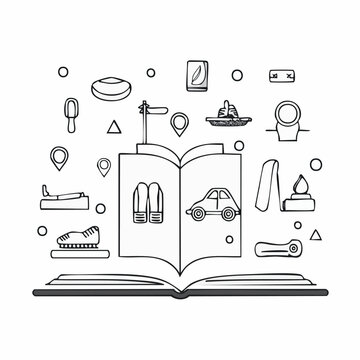 Open Book with Various Icons.