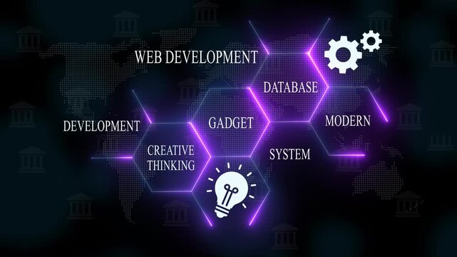 Modern web development process animation with creative thinking database system web development animation