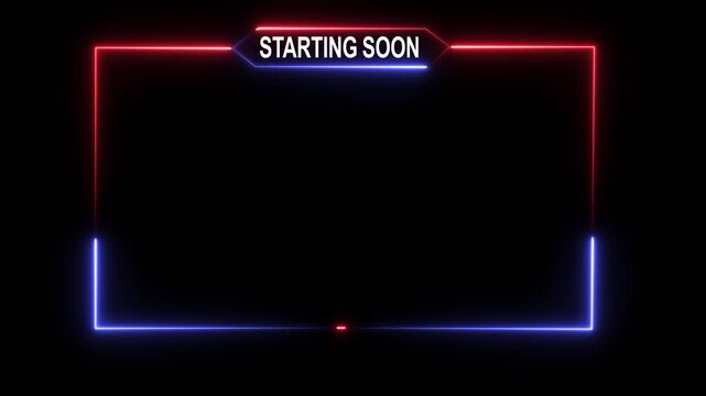 Neon starting soon stream overlay with red and blue glowing border animation for gaming and live broadcasts