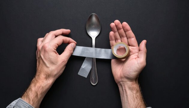 A bizarre do-it-yourself repair attempt using household items spoon and duct tape